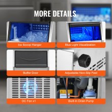 VEVOR Máquina de hielo comercial Fabricador De Hielo de 110 V 80-90 libras/24 horas con cubo de 33 libras construcción de acero inoxidable