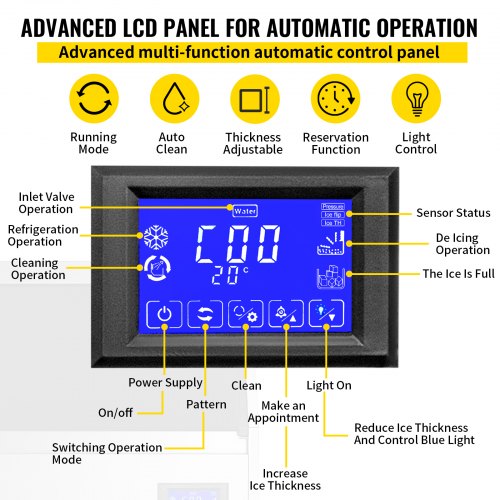 VEVOR Máquina para Hacer Hielo Comercial 40KG/24H Panel Control Inteligente LCD