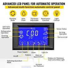 VEVOR Maquina De Hielo Fabricador De Hielo Máquina para Hacer Hielo Comercial 40KG/24H Panel Control Inteligente Lcd