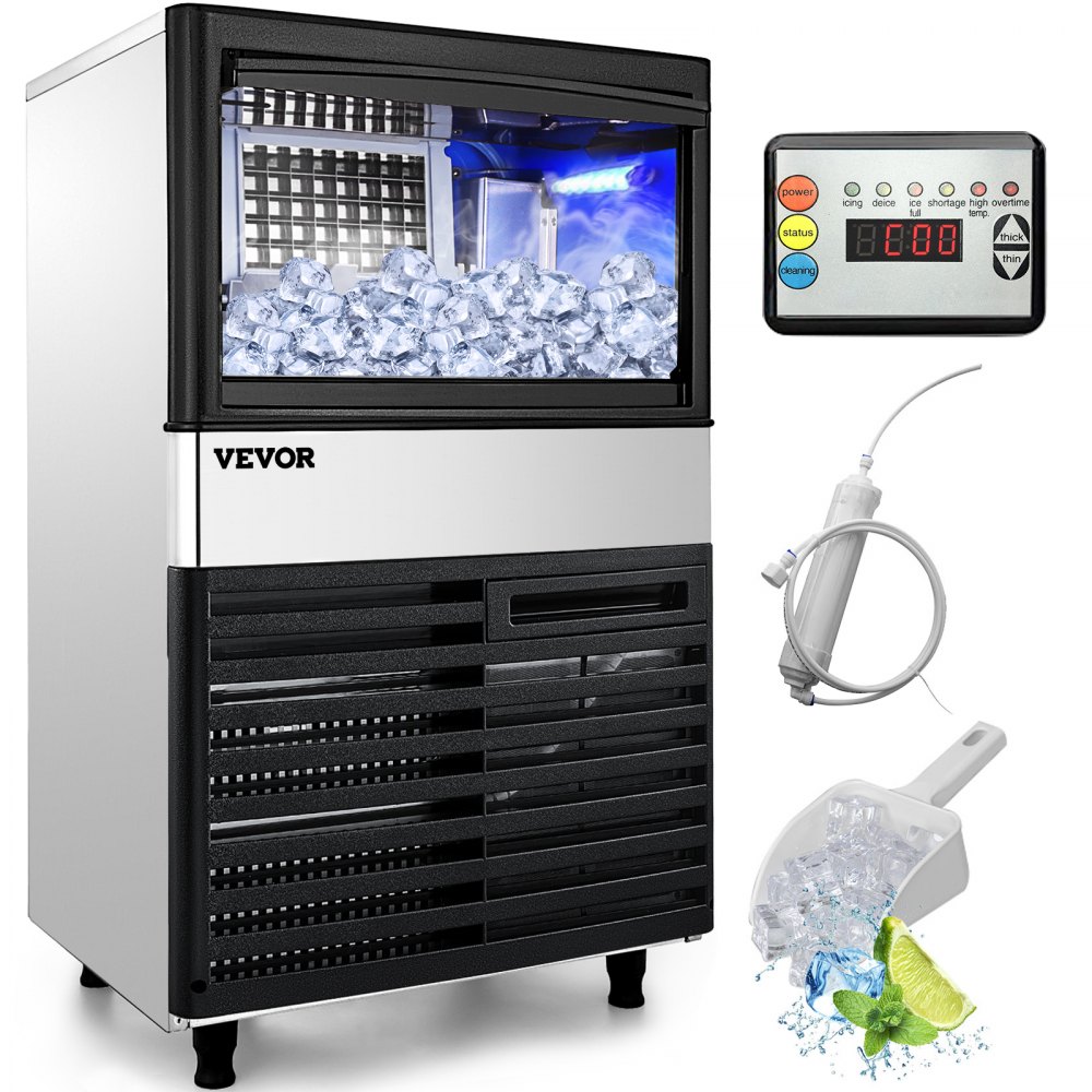 VEVOR - Máquina de hielo comercial, Incluye 2 palas y manguera de conexión,  110-120LBS, 1