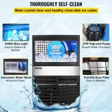 VEVOR Máquina de Hielo 235W Fabricador De Hielo Comercial Ube Fabricación Automática 50KG/110lbs
