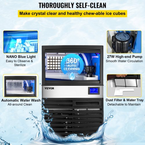 VEVOR Máquina para Hacer Hielo 50KG/24H Panel de Control Inteligente de LCD