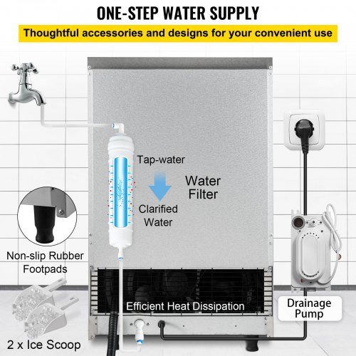 VEVOR Máquina para Hacer Hielo 50KG/24H Panel de Control Inteligente de LCD