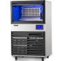 Máquina para fabricar hielo VEVOR con panel de control digital e iluminación interior azul.