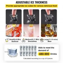 VEVOR Maquina De Hielo Fabricador De Hielo Máquina para Hacer Hielo 50KG/24H Panel de Control Inteligente de Lcd
