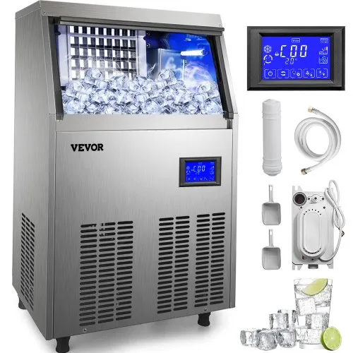 VEVOR Maquina De Hielo Fabricador De Hielo Máquina para Hacer Hielo Comercial 60KG/24H Acero Inoxidable ABS Panel Máquina para Fabricar Nieve