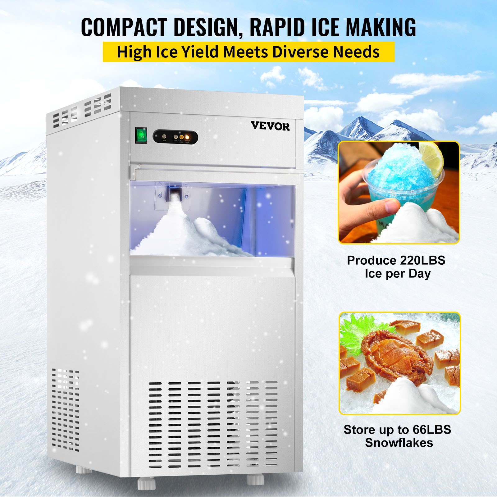 VEVOR Máquina para Hacer Hielo 200 LBS Máquina de Hacer Hielo de Encimera 580 W