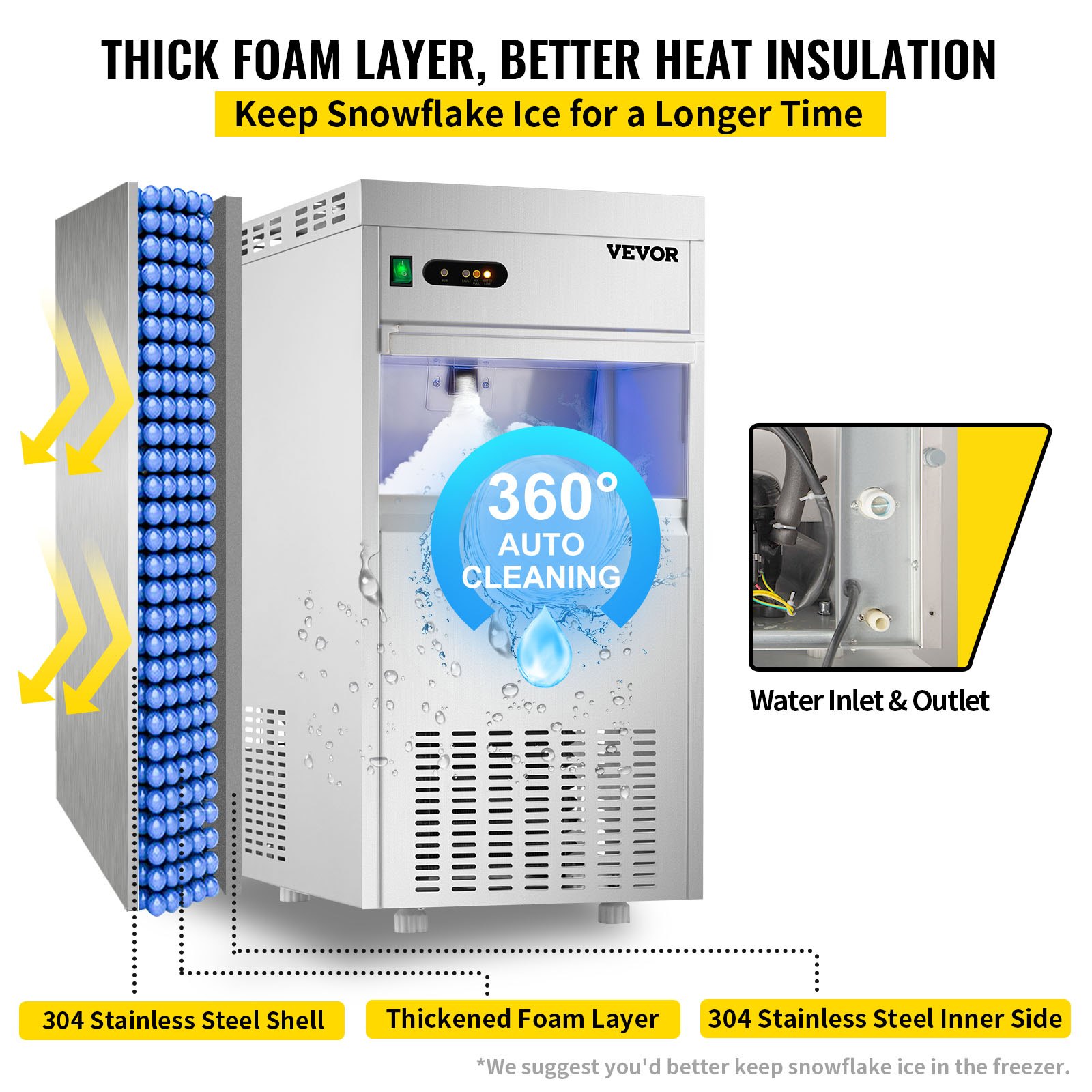 VEVOR Máquina para Hacer Hielo 200 LBS Máquina de Hacer Hielo de Encimera 580 W