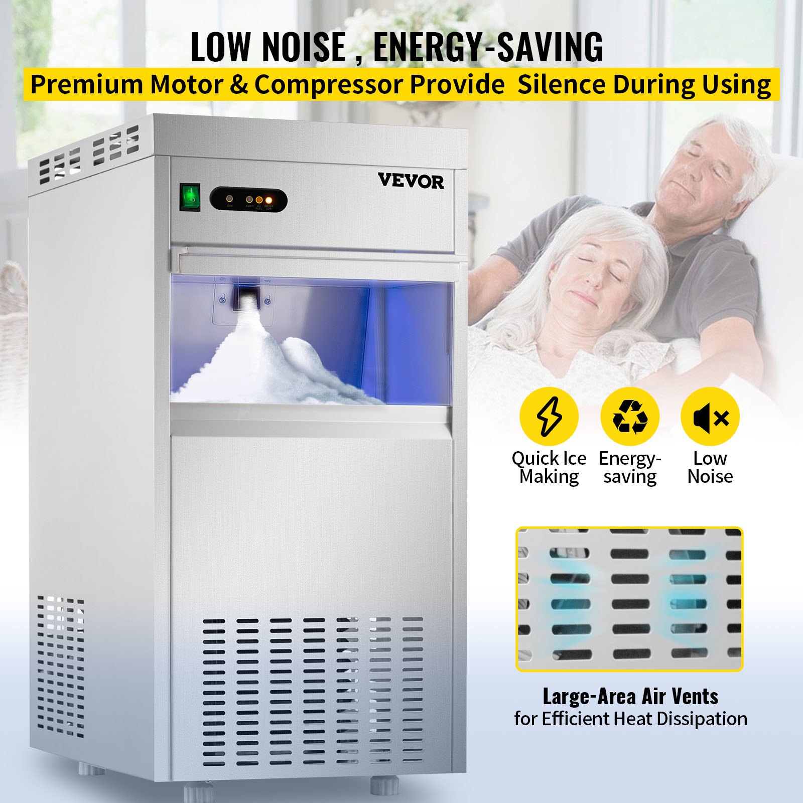 VEVOR Máquina para Hacer Hielo 200 LBS Máquina de Hacer Hielo de Encimera 580 W