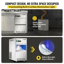VEVOR Máquina de Hielo en Escamas 280 W Fabricador De Hielo de Acero Inoxidable para Encimera 55 L