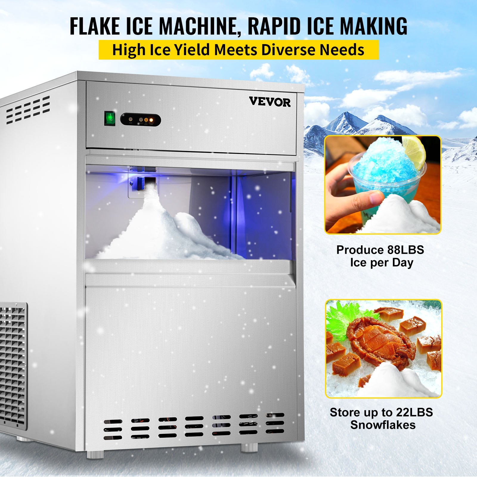 VEVOR Maquina De Hielo Fabricador De Hielo Máquina para Hacer Hielo 88 Lbs Máquina de Hacer Hielo de Encimera 380 W