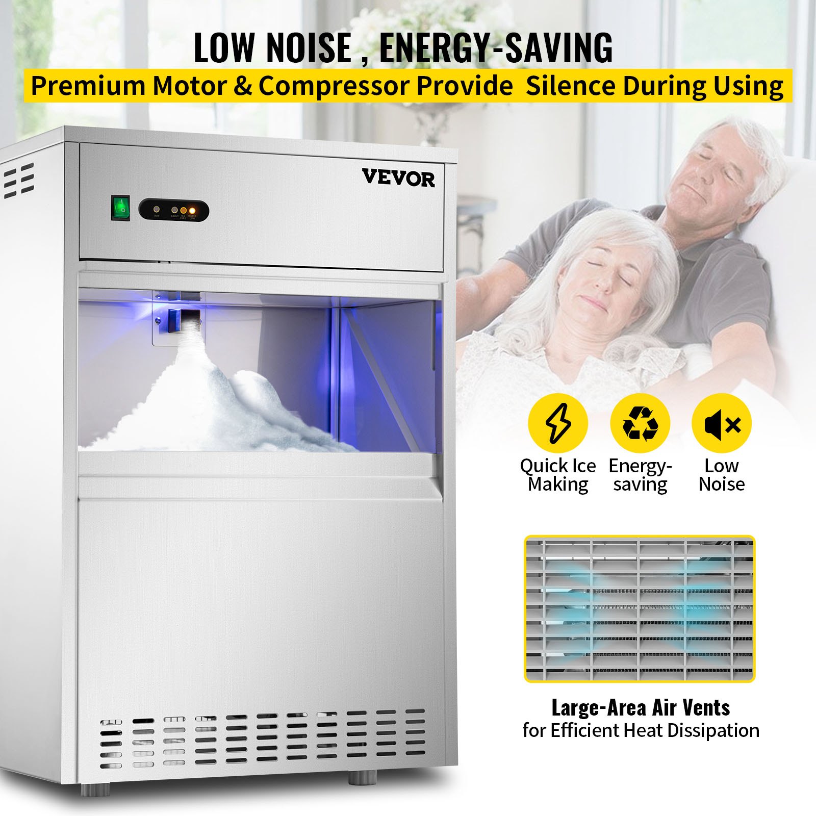 VEVOR Máquina para Hacer Hielo 154 kg Máquina de Hacer Hielo de Encimera 540 W