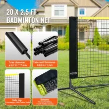 Red de bádminton VEVOR, red de voleibol de altura ajustable, red de pickleball plegable de 20 pies de ancho, juego de red de tenis portátil con postes, soporte, bolsa, raquetas, volantes de nailon, para uso en interiores y exteriores en el patio trasero de los niños