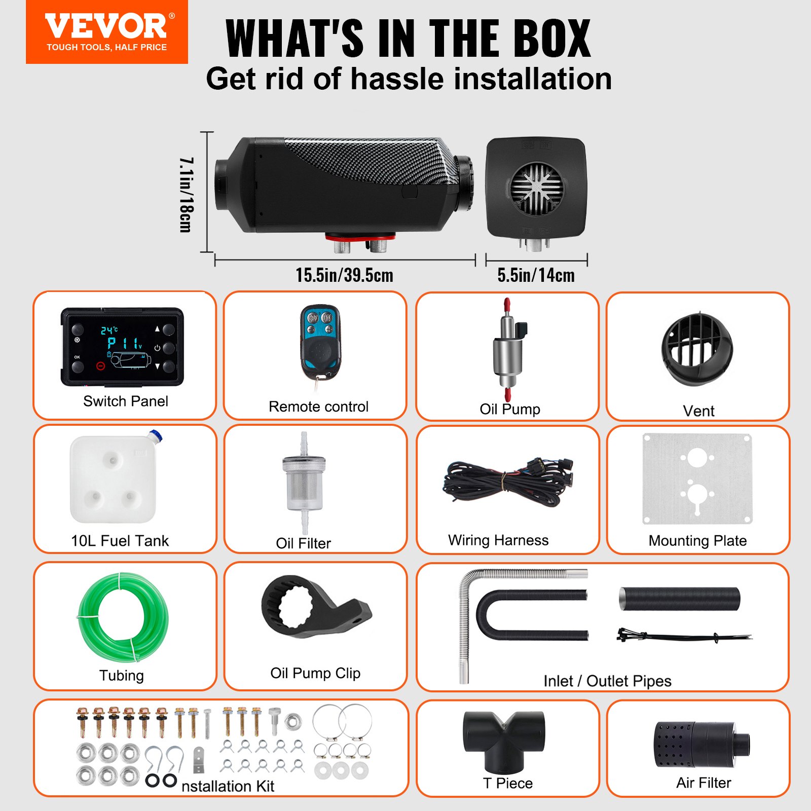 Calentador de aire diésel VEVOR de 8 kW con silenciador y calentador de estacionamiento diésel de 12 V con control remoto e interruptor LCD para automóviles, camiones, autocaravanas, barcos y autobuses.