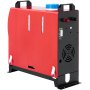 Calentador de aire diésel VEVOR rojo con base negra, tapa azul y panel de control.