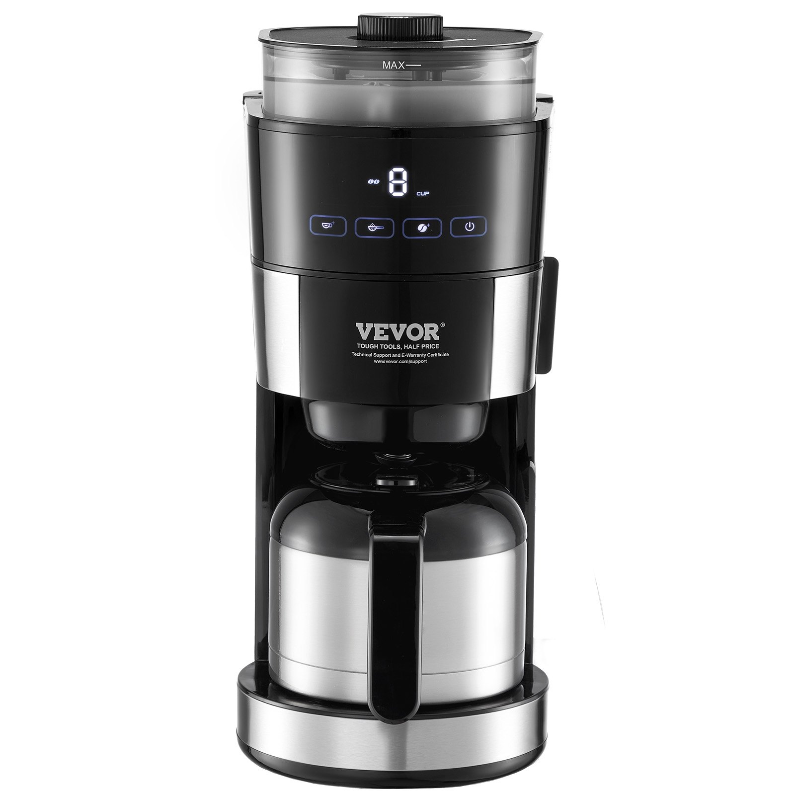 Cafetera de goteo VEVOR de 8 tazas con control de intensidad de preparación de 3 niveles