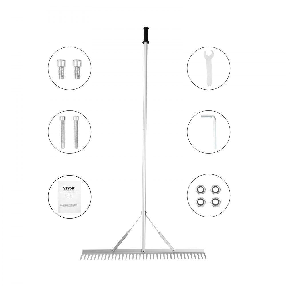 VEVOR Rastrillo de Paisaje, Rastrillo de Aluminio con Cabezal de 36", Rastrillo de Malezas para Lago con Mango Largo de 75", para Aflojar la Tierra, Cuidado del Césped, Desmalezar Lago, Jardín, Estanq