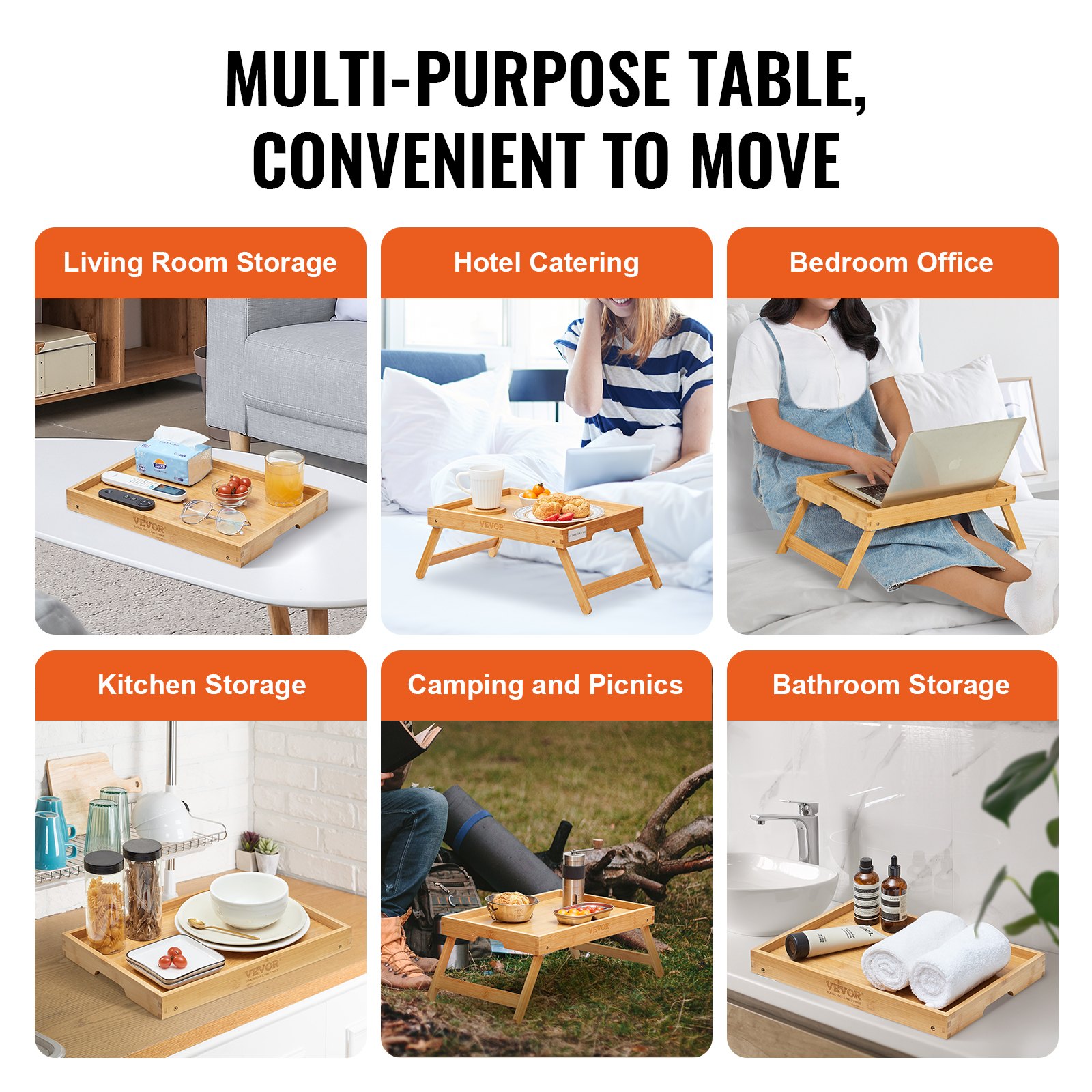 Mesa de cama multiusos VEVOR para sala de estar, oficina, cocina, camping, baño y uso en hotel.