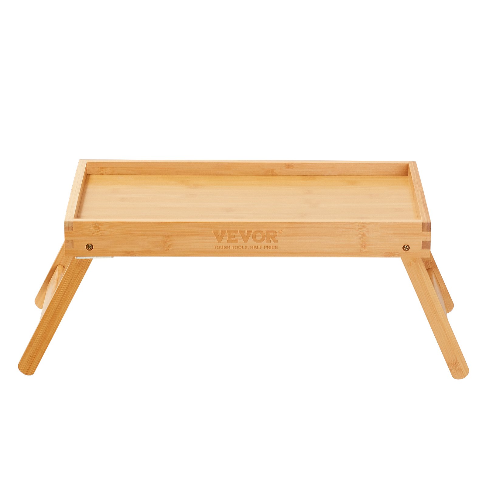 Mesa de cama VEVOR de bambú con patas plegables para un uso cómodo y un fácil almacenamiento.