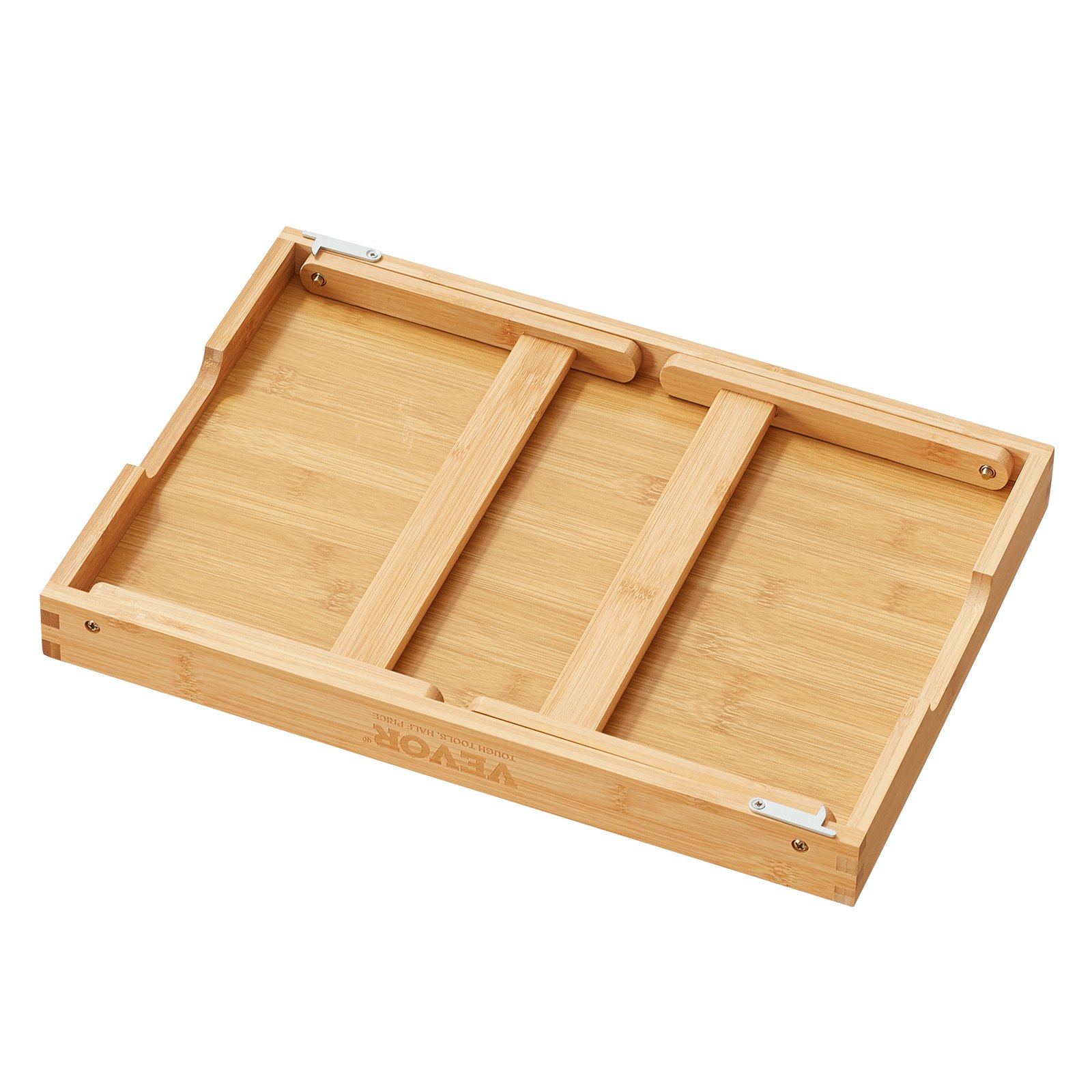 Mesa de cama VEVOR de bambú con patas plegables y acabado en veta de madera natural.
