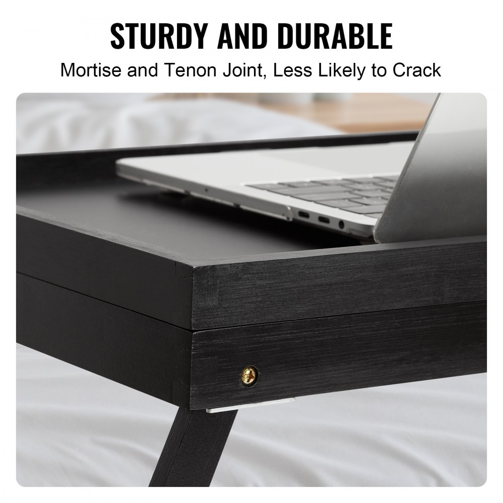 Mesa de cama VEVOR resistente de color negro con bandeja para computadora portátil, que resalta la unión de mortaja y espiga duradera.