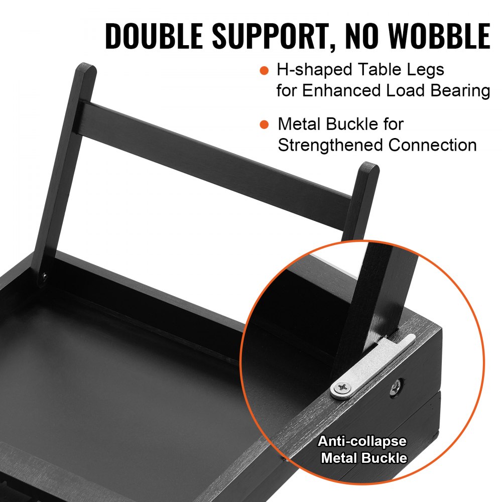 Mesa de cama VEVOR negra con patas en forma de H y hebilla de metal para doble soporte y sin tambaleo.