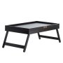 Mesa de cama VEVOR negra con patas plegables y superficie rectangular.
