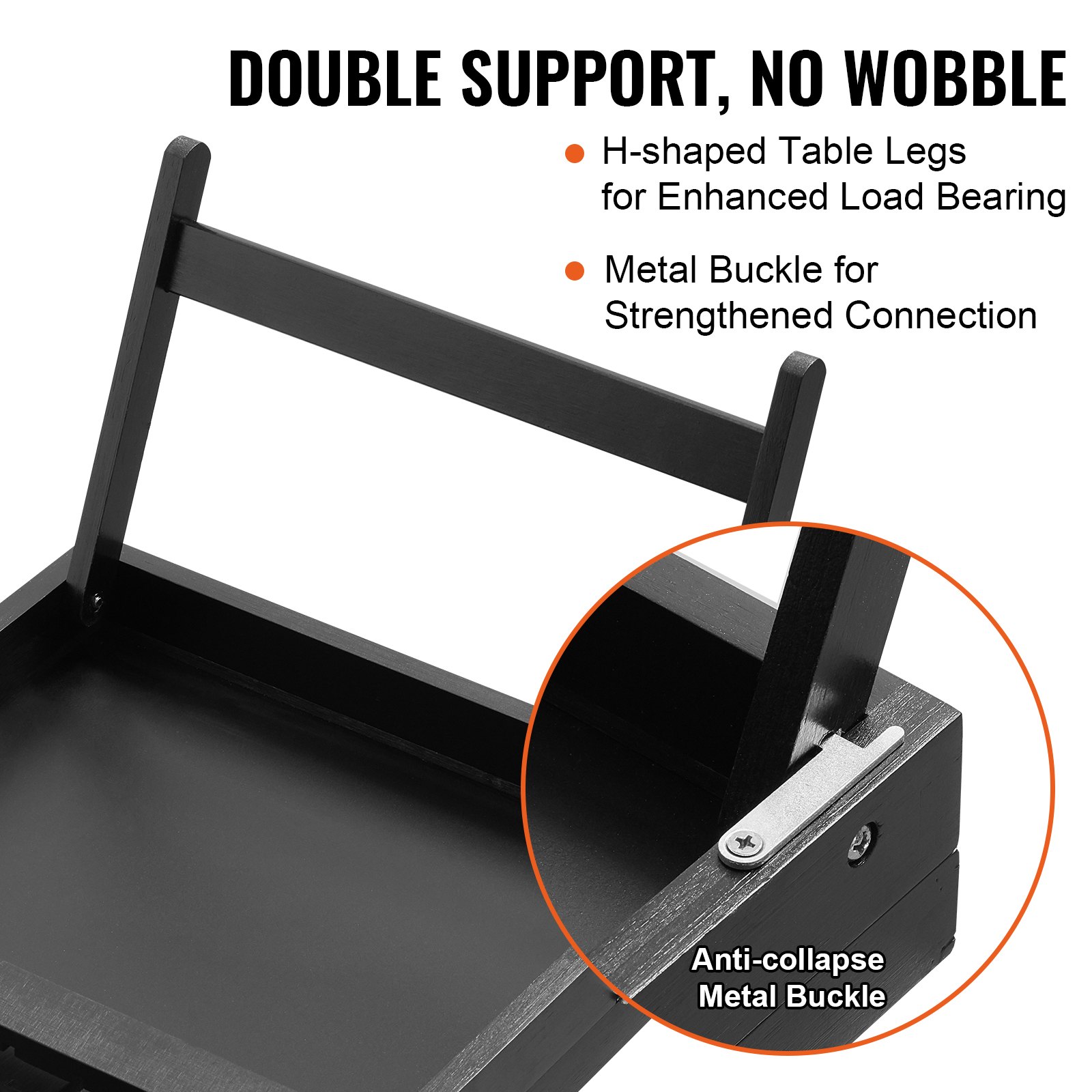 Mesa de cama VEVOR negra con patas en forma de H y hebilla de metal para doble soporte y sin tambaleo.