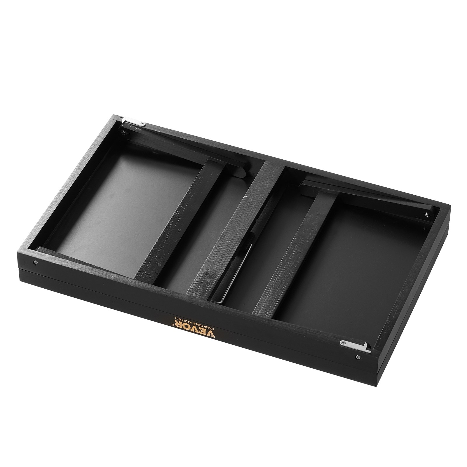 Mesa de cama VEVOR plegable de color negro con estructura de madera resistente y diseño compacto.