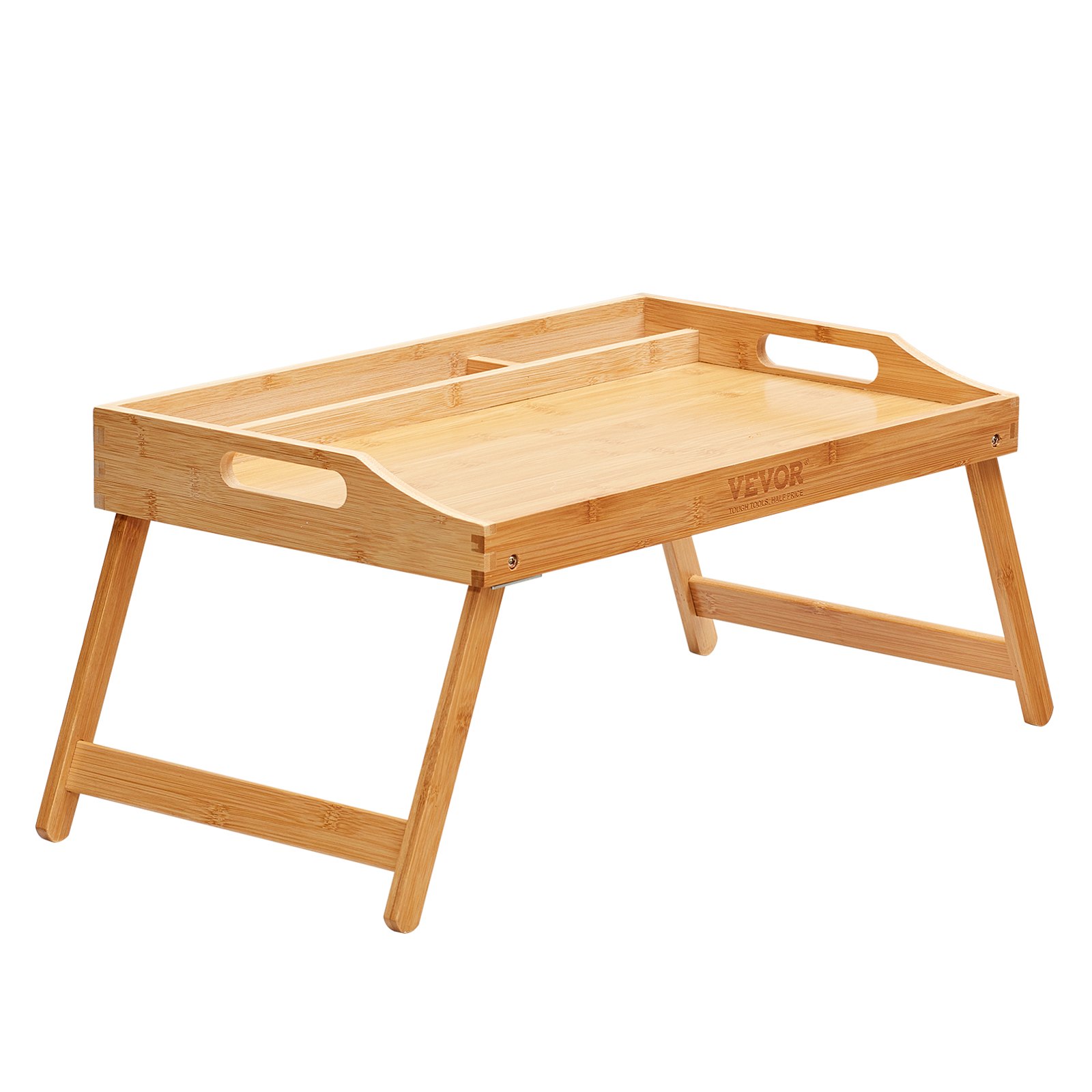 VEVOR Mesa tipo bandeja para cama con patas plegables y ranura para medios, bandeja de desayuno de bambú para sofá, cama, comer, refrigerio y trabajo, bandeja de escritorio para computadora portátil, bandeja para TV, plato portátil para refrigerios, 19.7" x 11.8