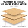 Sección transversal de la mesa bandeja de cama VEVOR que muestra capas de MDF y pegatinas de bambú, resaltando características resistentes al agua, al aceite y a los arañazos.