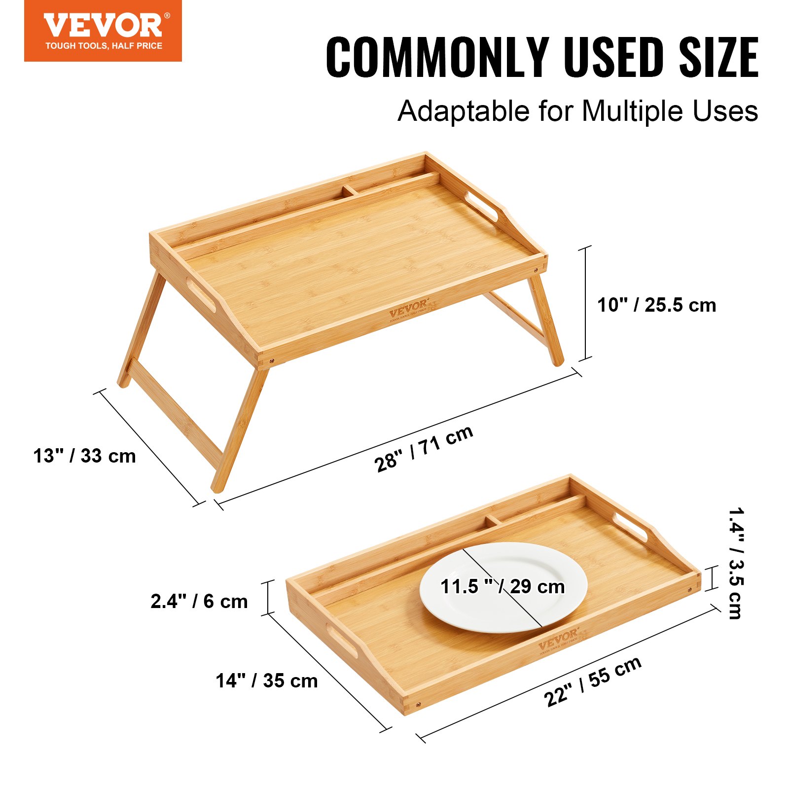 Mesa de cama VEVOR con patas plegables, superficie superior de 28&quot; x 13&quot; y diseño adaptable para múltiples usos.