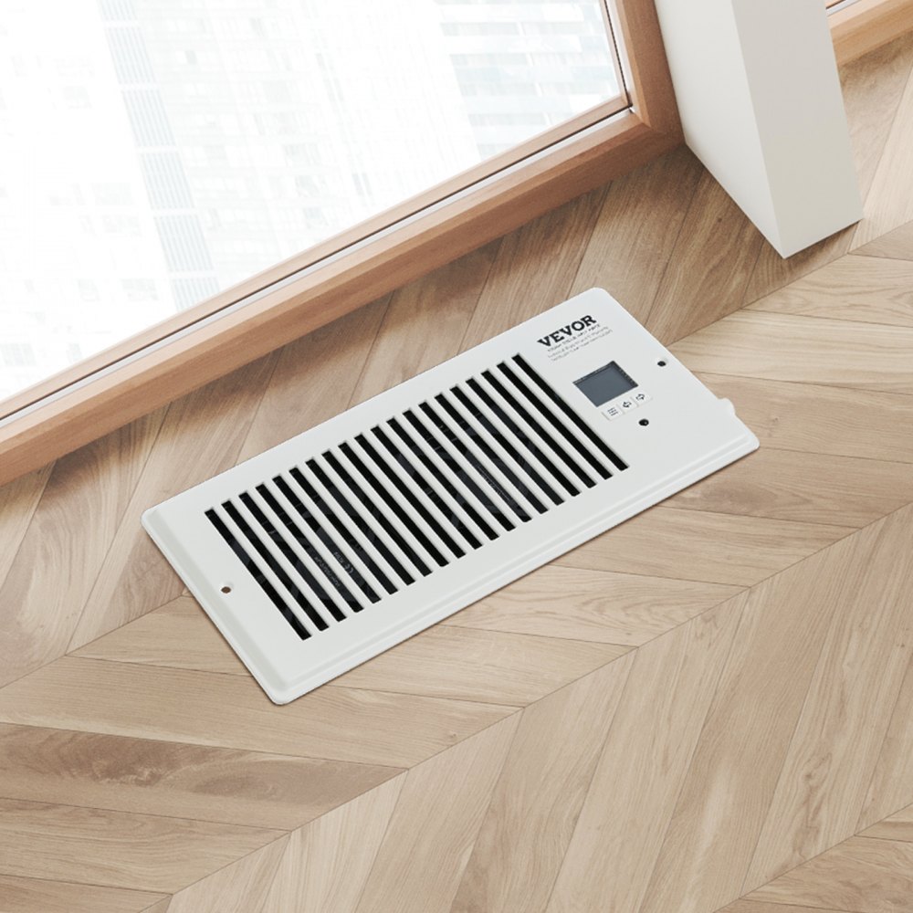 Ventilador de ventilación VEVOR con registro de 4 x 10 pulgadas, silencioso, con control remoto y termostato, velocidad ajustable para calefacción, refrigeración y ventilación inteligente, color blanco.