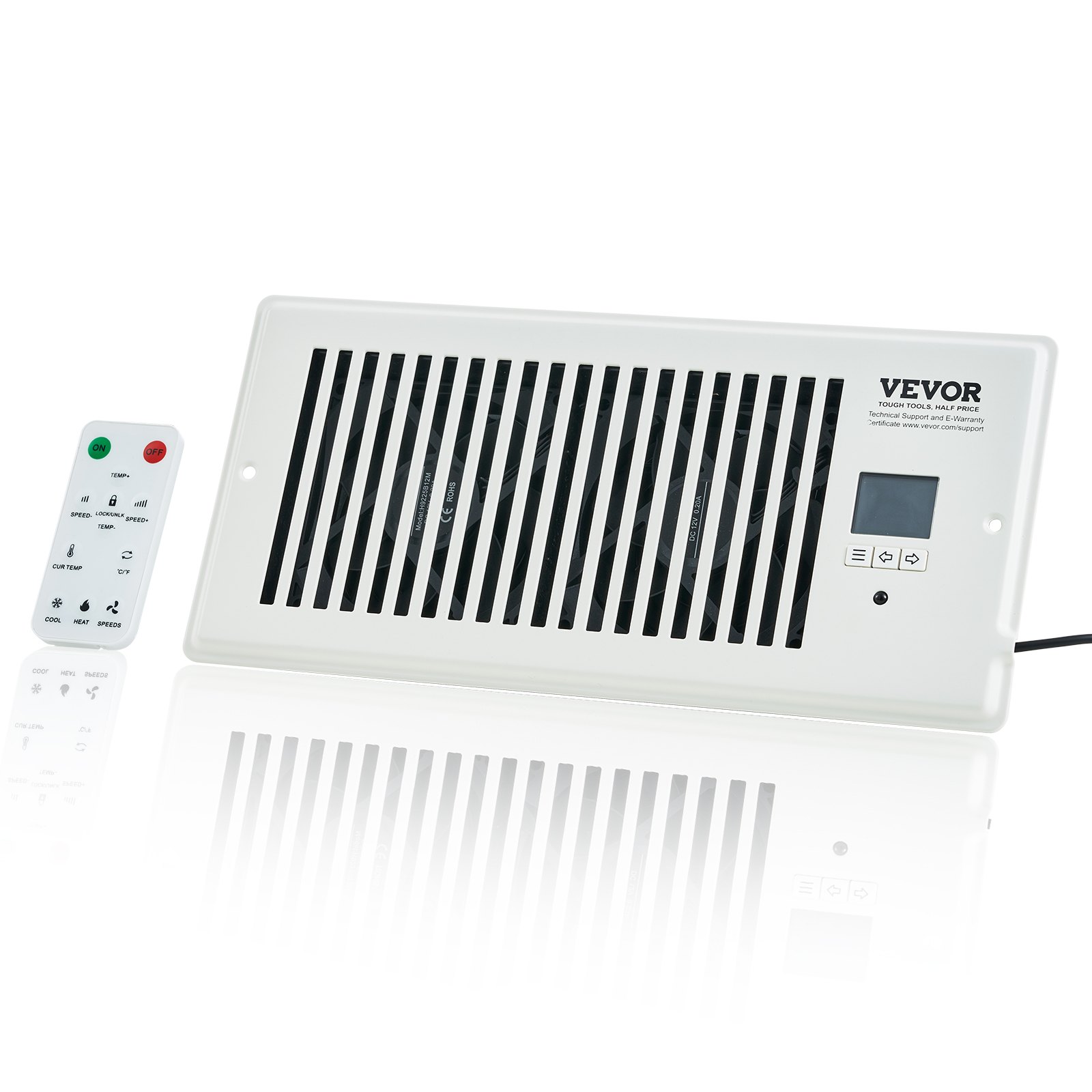 Ventilador de ventilación VEVOR con registro de 4 x 10 pulgadas, silencioso, con control remoto y termostato, velocidad ajustable para calefacción, refrigeración y ventilación inteligente, color blanco.