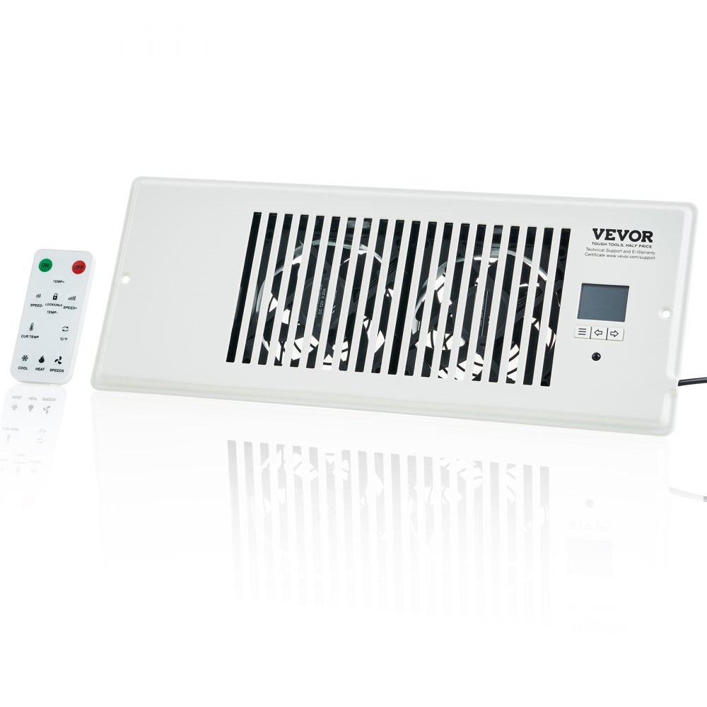 Ventilador de ventilación VEVOR, silencioso, compatible con orificios de registro de 10 x 30 cm, con control remoto y termostato, velocidad ajustable para calefacción, refrigeración y ventilación inteligente, color blanco.