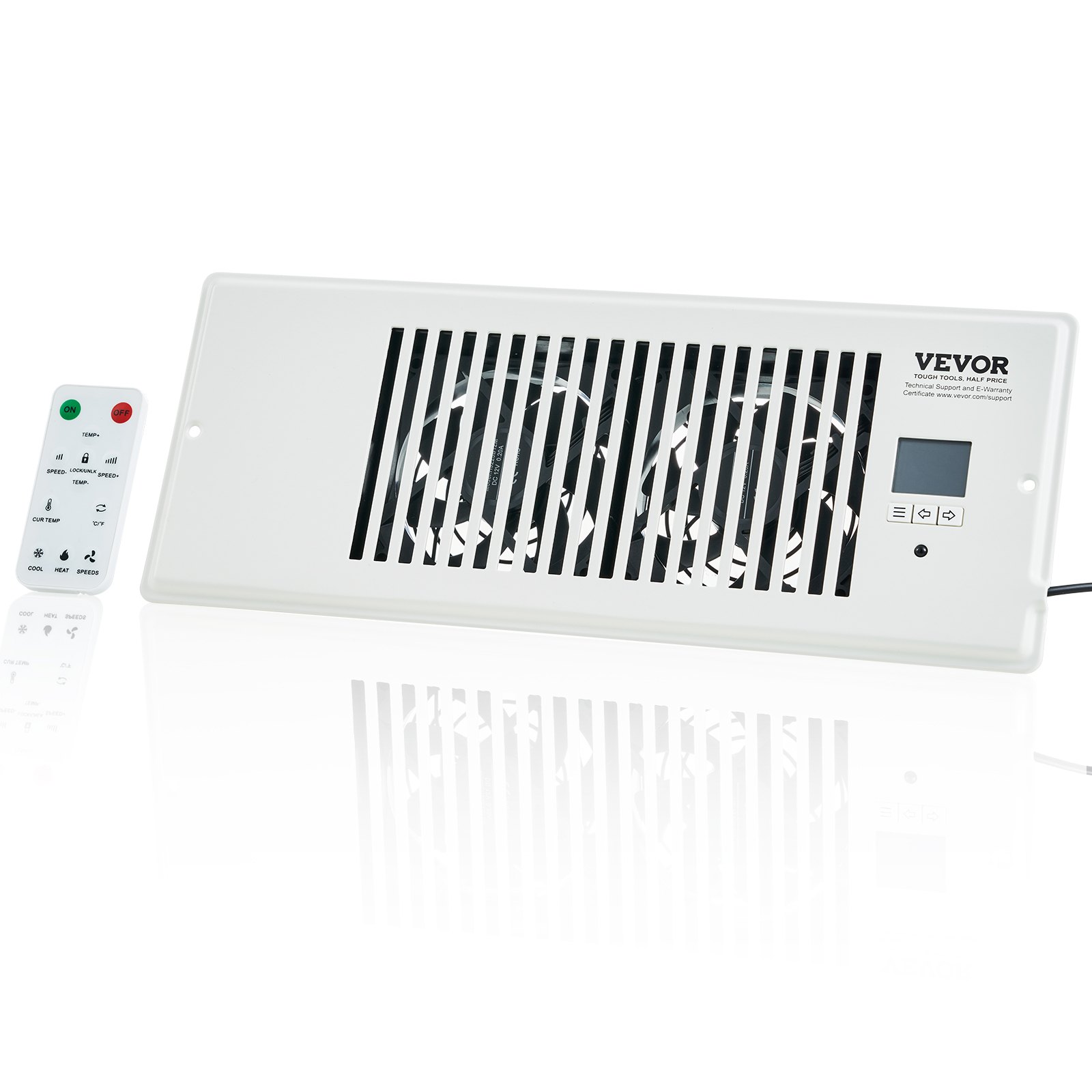 Ventilador de ventilación VEVOR, silencioso, compatible con orificios de registro de 10 x 30 cm, con control remoto y termostato, velocidad ajustable para calefacción, refrigeración y ventilación inteligente, color blanco.