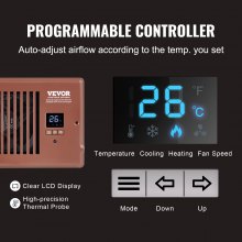 VEVOR Ventilador de refuerzo de registro, ventilador de ventilación silencioso para orificios de registro de 4" x 10", con control remoto y control de termostato, velocidad ajustable para calefacción, refrigeración, ventilación inteligente, marrón