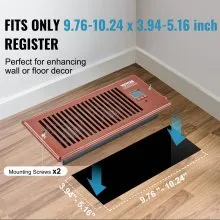 VEVOR Ventilador de refuerzo de registro, ventilador de ventilación silencioso para orificios de registro de 4" x 10", con control remoto y control de termostato, velocidad ajustable para calefacción, refrigeración, ventilación inteligente, marrón