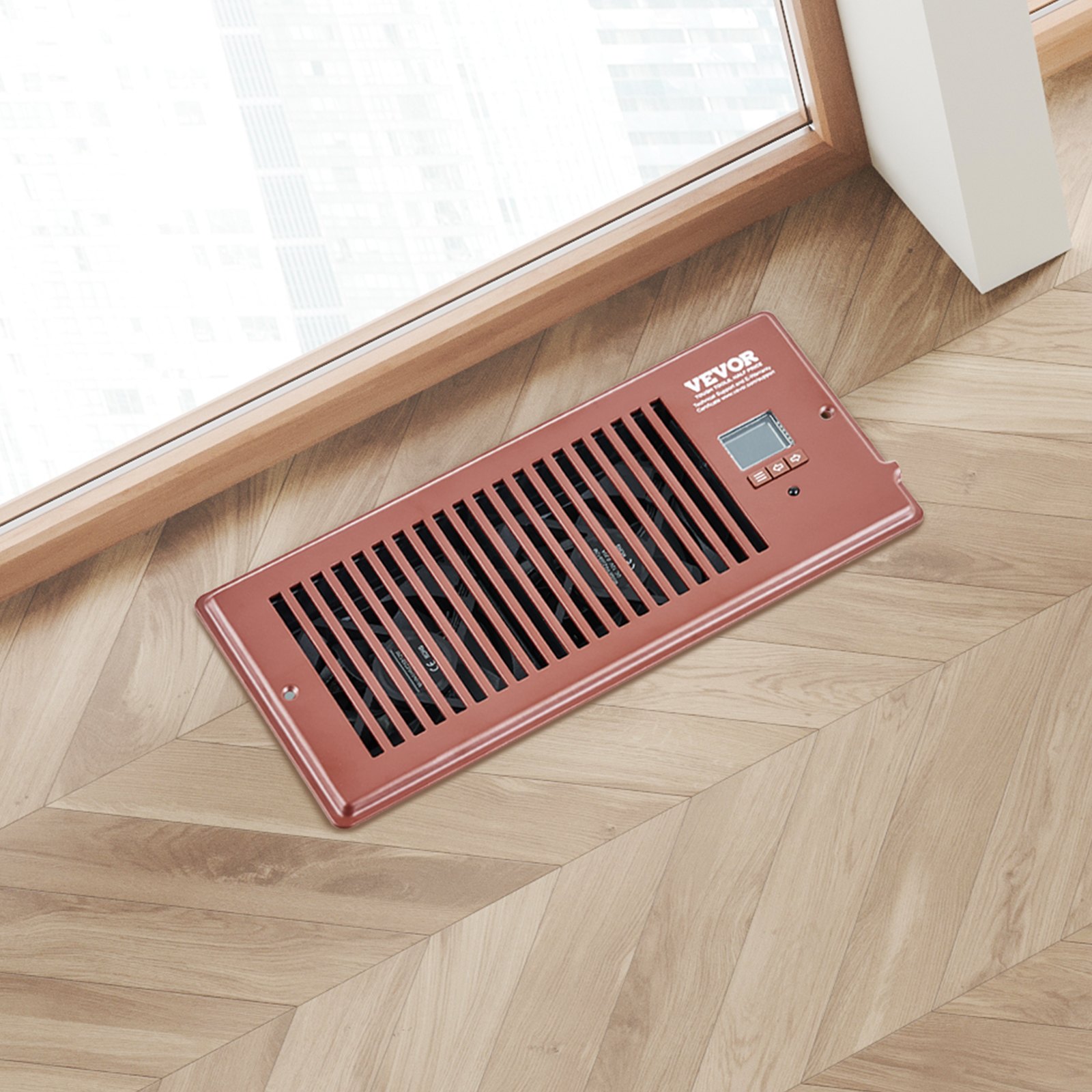 Ventilador de ventilación VEVOR con registro de 4 x 10 pulgadas, silencioso, con control remoto y termostato, velocidad ajustable para calefacción, refrigeración y ventilación inteligente, color marrón.