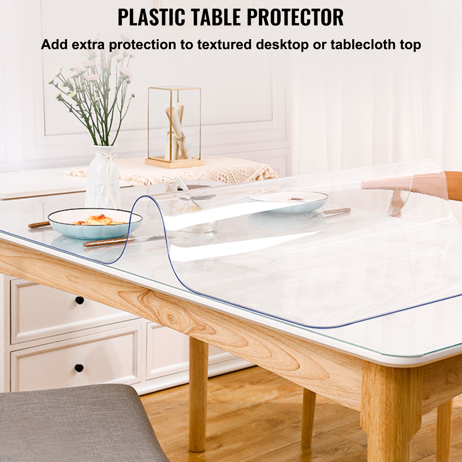 VEVOR Almohadilla de Mesa Gruesa 2.032 mm x 1.067 mm, Cubierta de Mesa Rectangular, Mantel de PVC Espesor 2 mm, Cubierta de Mesa Gruesa con Color Transparente para Mesa de Escritorio, Almohadillas