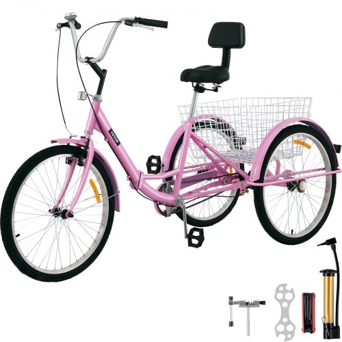 VEVOR Triciclo para adultos Triciclos de carga Triciclo plegable Bicicleta con canasta 24 pulgadas 1 velocidad 3 ruedas bicicletas para adultos