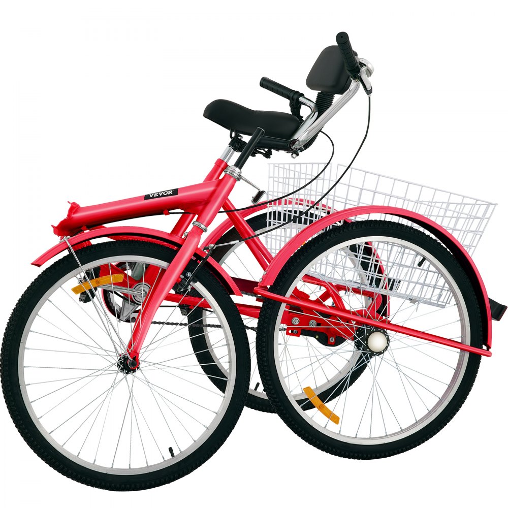 VEVOR Triciclo para adultos ruedas 24 pulgadas Triciclos de carga Triciclo plegable Bicicleta con canasta 1 velocidad 3 ruedas bicicletas para adultos