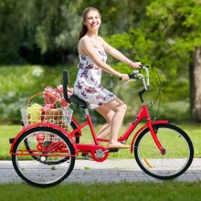 VEVOR Triciclo para adultos ruedas 24 pulgadas Triciclos de carga Triciclo plegable Bicicleta con canasta 1 velocidad 3 ruedas bicicletas para adultos