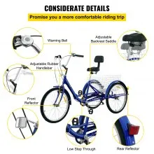 VEVOR Triciclo plegable adulto 24 ' Triciclos de carga Triciclos para adultos Bicicleta con canasta 7 velocidades 3 ruedas bicicletas para adultos