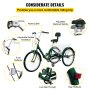 VEVOR Triciclos para adultos Triciclos de carga Triciclo plegable Bicicleta con canasta 24' Ruedas 7 Velocidades 3 Ruedas Bicicletas Para Adultos
