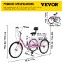 VEVOR Triciclo plegable Adulto 24 ' Ruedas Triciclos de carga Triciclos para adultos Bicicleta con canasta de 3 ruedas de 7 velocidades para adultos
