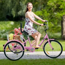 VEVOR Triciclo plegable Adulto 24 ' Ruedas Triciclos de carga Triciclos para adultos Bicicleta con canasta de 3 ruedas de 7 velocidades para adultos