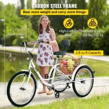 VEVOR Triciclo plegable adulto 24 ' Triciclos de carga Triciclos para adultos Bicicleta con canasta 7 velocidades 3 ruedas bicicletas para adultos