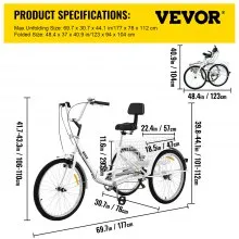 VEVOR Triciclo plegable adulto 24 ' Triciclos de carga Triciclos para adultos Bicicleta con canasta 7 velocidades 3 ruedas bicicletas para adultos