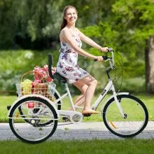 VEVOR Triciclo plegable adulto 24 ' Triciclos de carga Triciclos para adultos Bicicleta con canasta 7 velocidades 3 ruedas bicicletas para adultos